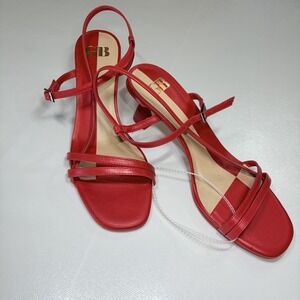 Gianni Bini  Strappy Heeled Sandals Womens 9 Red Ankle Strap Kitten Heel NWT